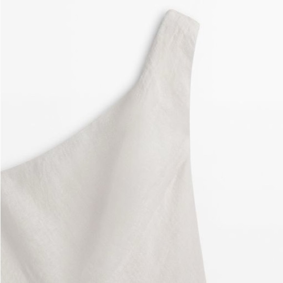 NWT. Massimo Dutti White Linen Blend Asymmetric Midi Slip Dress. Size L. - Picture 3 of 8